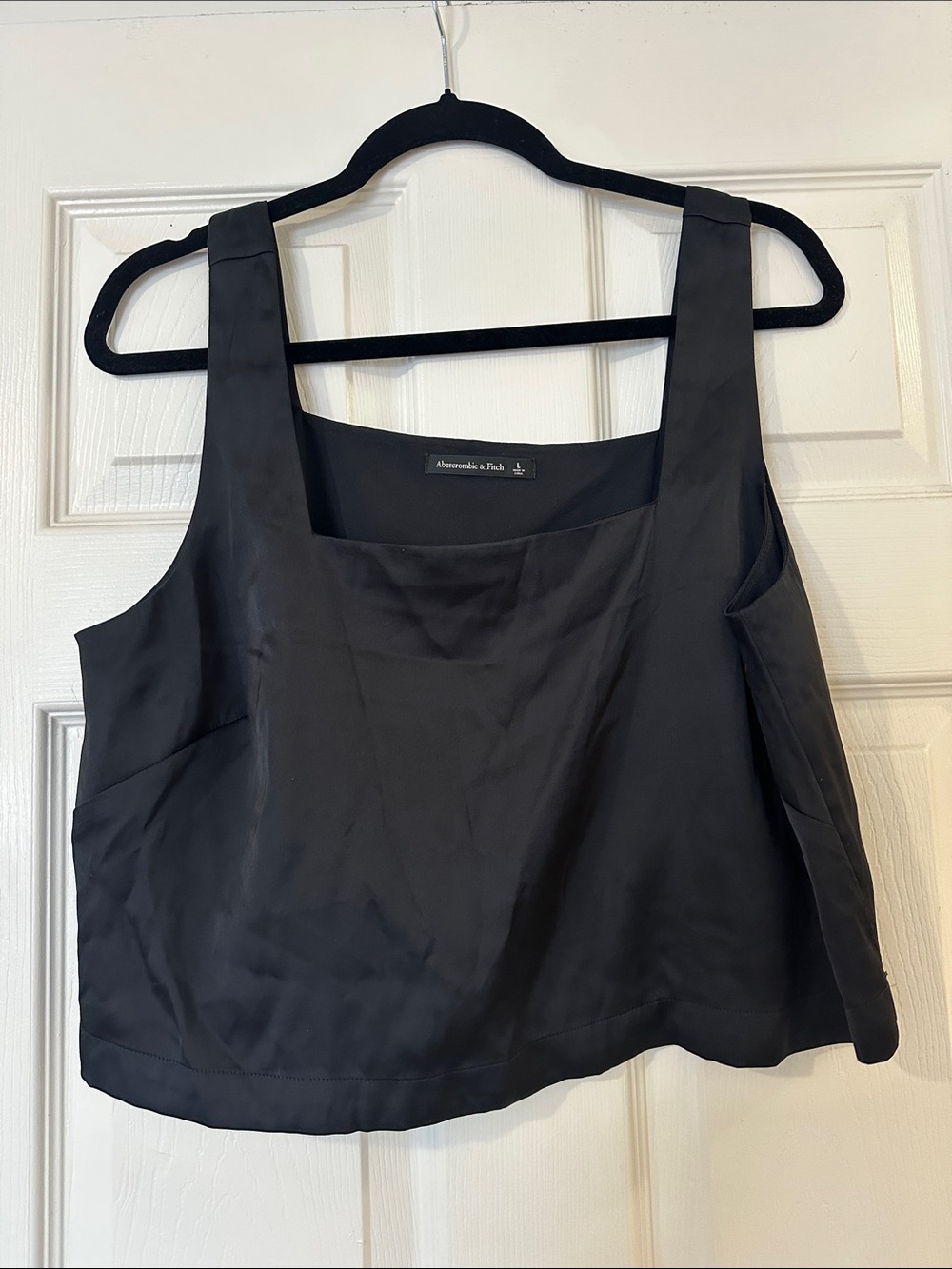 Abercrombie & Fitch Black Satin Square-Neck Tank Top